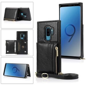 Voor Samsung Galaxy S9 Plus Square Zipper Wallet Bag TPU+PU Back Cover Case met Holder & Card Slots & Wallet & Cross-body Strap(Zwart)