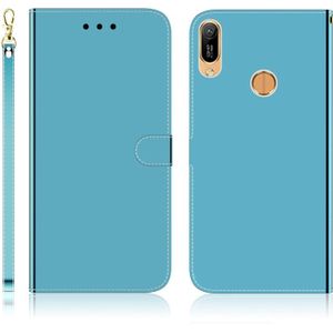 Voor Huawei Y6 (2019) Gemiteerd spiegeloppervlak horizontale flip lederen koffer met houder & kaartsleuven & portemonnee & lanyard(blauw)