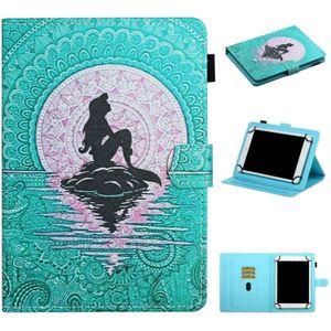 Voor 10 inch Universal Tablet PC Colored Drawing Pattern Horizontale Flip Lederen Case met Holder & Card Slots (Mermaid)