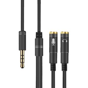 2 in 1 3 5 mm man tot dubbele 3 5 mm vrouwelijke TPE high-elastische audiokabelsplinter  kabellengte: 32cm (Zwart)