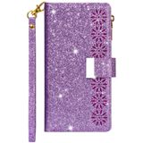 Voor Samsung Galaxy S9 Multi-card Slots Starry Sky Laser Carving Glitter Zipper Horizontale Flip Lederen Case met Holder & Wallet & Lanyard(Paars)