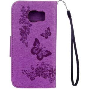 Voor Galaxy S7 Active geperst bloemen vlinder patroon horizontale Flip lederen draagtas met houder & kaartsleuven & portemonnee & Lanyard(Purple)