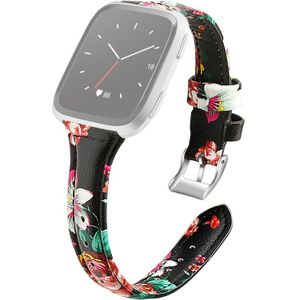 Voor Fitbit Versa 2 Smart Watch Echte Lederen Polsband Watchband  Shrink Version(Red Flower)