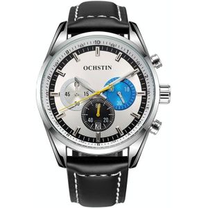 Ochstin 6046A zakelijke stijl quartz heren lederen horloge (zilver + wit zwart)
