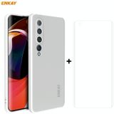 Voor Xiaomi Mi 10 5G Hat-Prince ENKAY ENK-PC0752 Liquid SiliconEn Straight Edge Schokbestendige beschermhoes + 3D Full Screen PET Gebogen Hot Bending HD Screen Protector Soft Film(Wit)