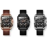 OLREVS 9919 vierkante wijzerplaat chronograaf lichtgevende quartz horloge voor mannen (zwart lederen zilverschaal zwart oppervlak)