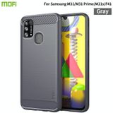 Voor Samsung Galaxy M31 / F41 / M21s / M31 Prime MOFI Gentleness Series Brushed Texture Carbon Fiber Soft TPU Case (Grijs)