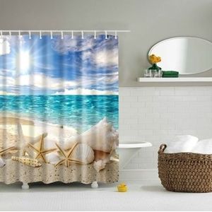 2 stuks kleurrijke strand conch Starfish shell polyester wasbaar bad douche gordijnen  grootte: 150X180cm (Sunshine shell)