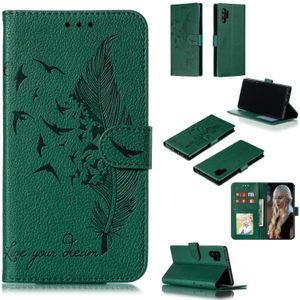 Feather patroon Litchi textuur horizontale Flip lederen draagtas met portemonnee & houder & kaartsleuven voor Galaxy Note 10 + (groen)