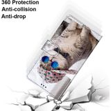 Voor Samsung Galaxy S21 Coloured Drawing Cross Texture Horizontale Flip PU Lederen case met Holder & Card Slots & Wallet & Lanyard (Oblique Hat Blue Mirror Cat)