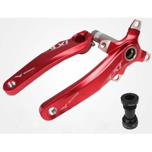 JIANKUN IXF Mountain Bike Hollow Crank Modified Single-plate Left and Right Cranks Crankshaft Bottom Axle  Style:Left and Right Crank+Bottom Bracket(Red)