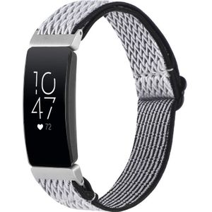 Voor Fitbit Inspire 2 Buckle Wave gevlochten nylon horlogeband (wit zwart)
