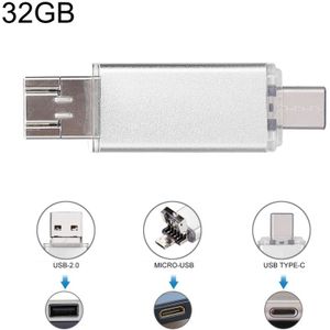 32GB 3 in 1 USB-C/type-C + USB 2 0 + OTG Flash Disk  voor type-C smartphones & PC computer (zilver)