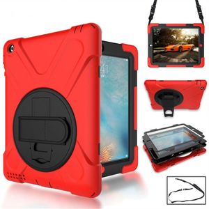 360 graden rotatie siliconen beschermhoes met houder en hand riem en lange riem voor iPad Mini 4 (rood)