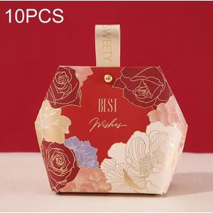 10PCS Wedding Supplies Wooden Ring Portable Wedding Gift Candy Box  Style: Red+PU Hand(Small)