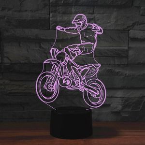 Zwarte basis creatieve 3D LED decoratieve nachtlampje  16 kleur afstandsbediening  patroon: motorfiets stunt 1
