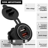 Universele auto QC 3.0 Dual-poort USB-oplader stopcontact adapter 5V 2.4 A IP66 met 60cm kabel (blauw licht)