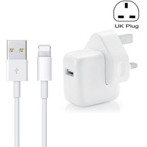 12W USB-oplader + USB tot 8 PIN-gegevenskabel voor iPad / iPhone / iPod-serie  Britse plug