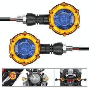 1 paar motorfietsen universele roterende LED tweekleurige stroomrichtingaanwijzer (oranje geel licht + blauw licht)
