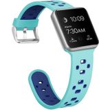 Vierkante gat twee-kleur siliconen gesp vervangen riem watchband voor Apple Watch Series 7 45mm / 6 & se & 5 & 4 44mm / 3 & 2 & 1 42mm (groen + blauw)