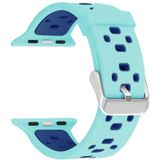Vierkante gat twee-kleur siliconen gesp vervangen riem watchband voor Apple Watch Series 7 45mm / 6 & se & 5 & 4 44mm / 3 & 2 & 1 42mm (groen + blauw)
