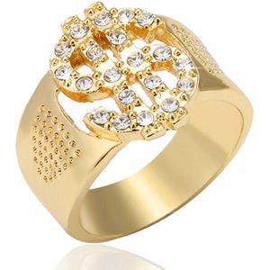 Rock Bling goud Amerikaanse Dollar teken Signets ringen voor mannen sieraden  Ring Size:10(Gold)