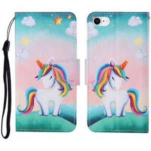 Voor iPhone SE (2020)/ 7 / 8 geschilderd patroon horizontale flip Leathe case (Rainbow Unicorn)