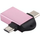 USB 3.0 Vrouw naar USB-C / Type-C Male + Micro USB Male Multi-function OTG Adapter met Sling Hole (Rose Gold)
