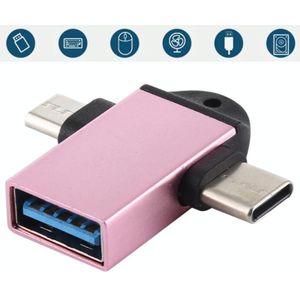 USB 3.0 Vrouw naar USB-C / Type-C Male + Micro USB Male Multi-function OTG Adapter met Sling Hole (Rose Gold)