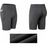 High Elastic Medium High Waist Fitness Oefening Snel drogend zweet Wicking strakke shorts met pocket (kleur: grijs formaat: l)