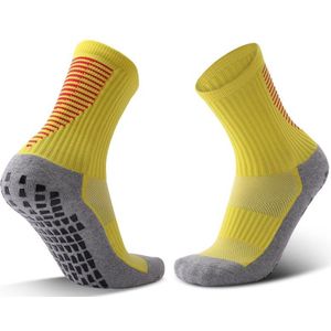 Volwassen dikke handdoek voetbal sokken antislip slijtvaste buis sokken  grootte: gratis grootte (geel rood)