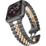 Vijf kralen roestvrijstalen vervangende horlogebanden voor Apple Watch Series 6 & SE & 5 & 4 44mm / 3 & 2 & 1 42mm (zwart + rose goud)