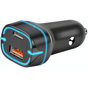 QC USB + USB-C / Type-C Dual Ports snellaadautolader met lichtgevend diafragma (zwart)