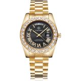 CAGARNY 6866 Fashion Life waterdichte gouden stalen band quartz horloge (zwart)