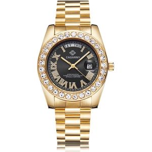 CAGARNY 6866 Fashion Life waterdichte gouden stalen band quartz horloge (zwart)