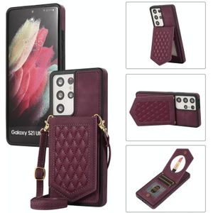 Voor Samsung Galaxy S21 Ultra 5G Rhombic Texture RFID-telefoonhoes met Lanyard & Mirror