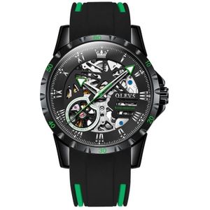 OLREVS 9918 Hollow Dial Silicone Strap Lichtgevend mechanisch horloge voor mannen (al het zwarte en groene oppervlak)
