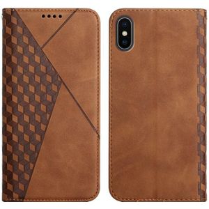 Diamond Pattern Splicing Skin Feel magnetische horizontale flip lederen geval met kaart slots & houder & portemonnee voor iPhone X / XS (bruin)