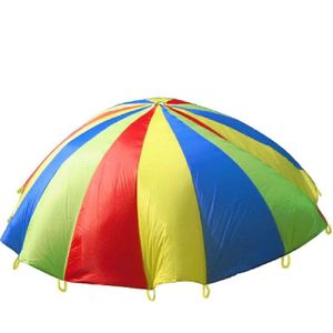 7m kinderen buiten spel oefening Sport speelgoed regenboog paraplu Parachute spelen leuk speelgoed met 32 handvat riemen voor gezinnen / kleuterscholen / pretparken