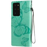 Voor Samsung Galaxy Note20 Ultra 3D Butterflies Embossing Pattern Horizontale Flip Lederen Case met Holder & Card Slot & Wallet(Groen)