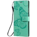 Voor Samsung Galaxy Note20 Ultra 3D Butterflies Embossing Pattern Horizontale Flip Lederen Case met Holder & Card Slot & Wallet(Groen)