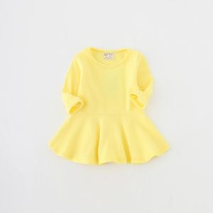 Meisjes ruches lange mouw jurk (kleur: fel geel maat: 92)