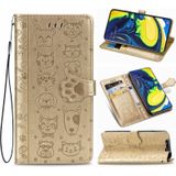 Voor Galaxy A80/A90 Cute Kat en Hond relif horizontale flip lederen zaak met beugel / kaartsleuf / portemonnee / Lanyard (Goud)