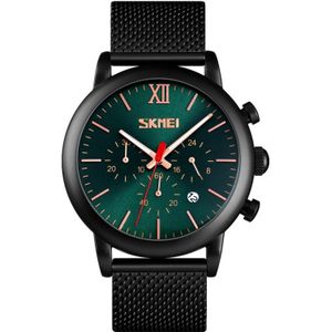 Skmei 9203 Night Light Mannen Kijken Fashion Leisure Multi-function Timing Steel Mesh Belt Quartz Watch (Groen)