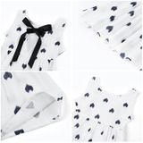 Girls Cotton Linen Love-heart Pattern Lace-up Dress(White)