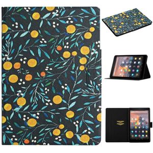 Voor Amazon Kindle Fire HD 8 (2020) Bloempatroon Horizontaal Flip Lederen kast met kaartslots & houder (geel fruit)