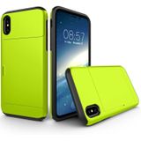 Voor iPhone X TPU + PC Dropproof back cover beschermhoes met Card Slot(Fluorescent Green Light)