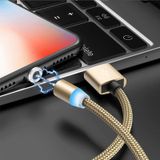 2 in 1 USB naar 8 Pin + Micro USB Magnetic Metal Interface Nylon Vlecht oplaadkabel  lengte: 1m (Goud)