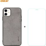 Voor iPhone 11 ENKAY ENK-PC0282 2 in 1 Business Series Fabric Texture PU Leather + TPU Soft Slim Case Cover & 0 26mm 9H 2.5D Tempered Glass Film(Grey)