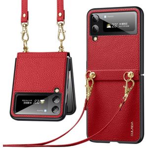 Voor Samsung Galaxy Z Flip3 5G SULADA Litchi-textuurleer + TPU-telefoonhoes met riem